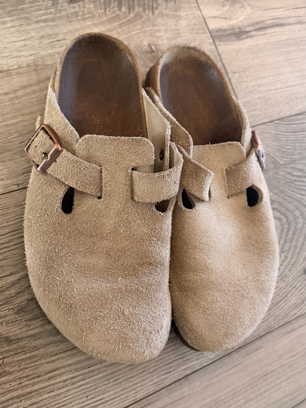 Birkenstock Women's Suede Slip-On Clogs in Tan